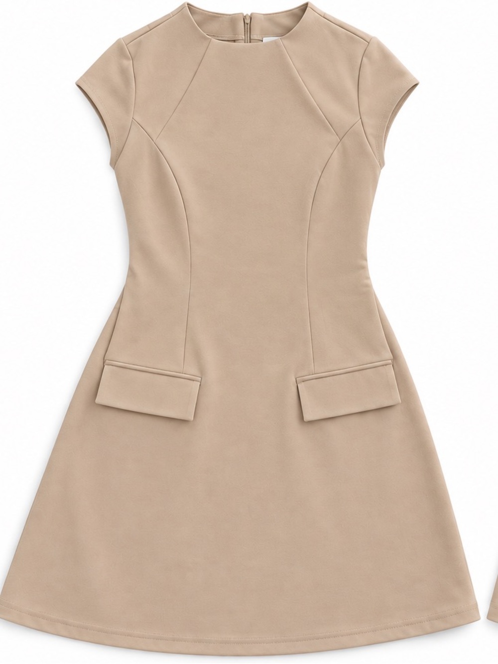 Amazon Beige Cap-Sleeve A-Line Dress